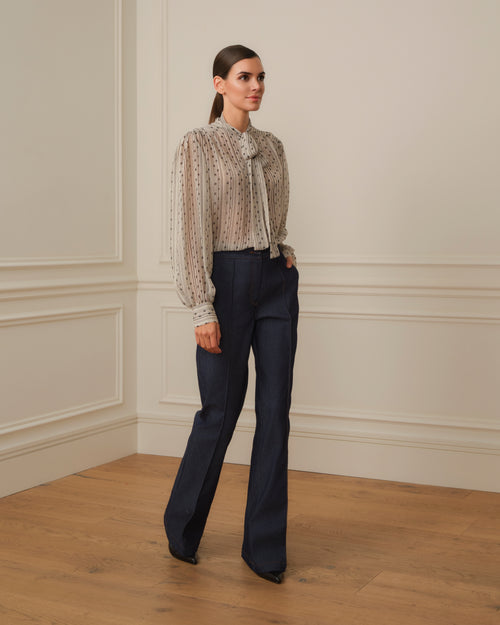 CAMISA LAZADA CON ESTAMPADO BEIGE