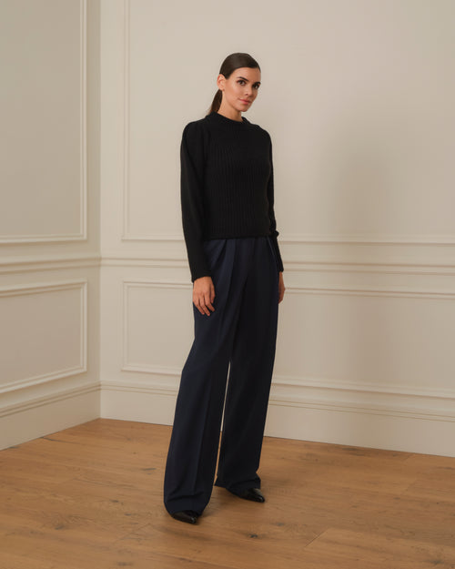 SUÉTER DE PUNTO CON MANGA ABULLONADA FRUNCIDA NEGRO