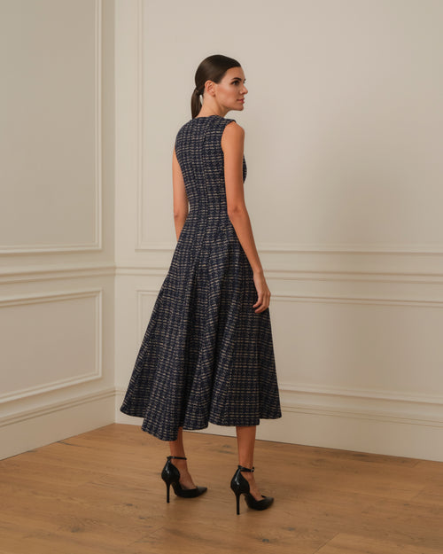 VESTIDO MIDI DE TWEED AZUL MARINO