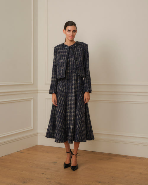VESTIDO MIDI DE TWEED AZUL MARINO