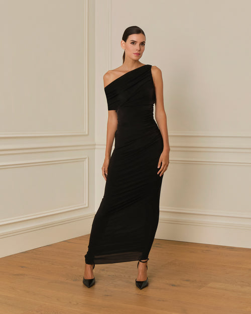 VESTIDO LARGO ASIMÉTRICO NEGRO