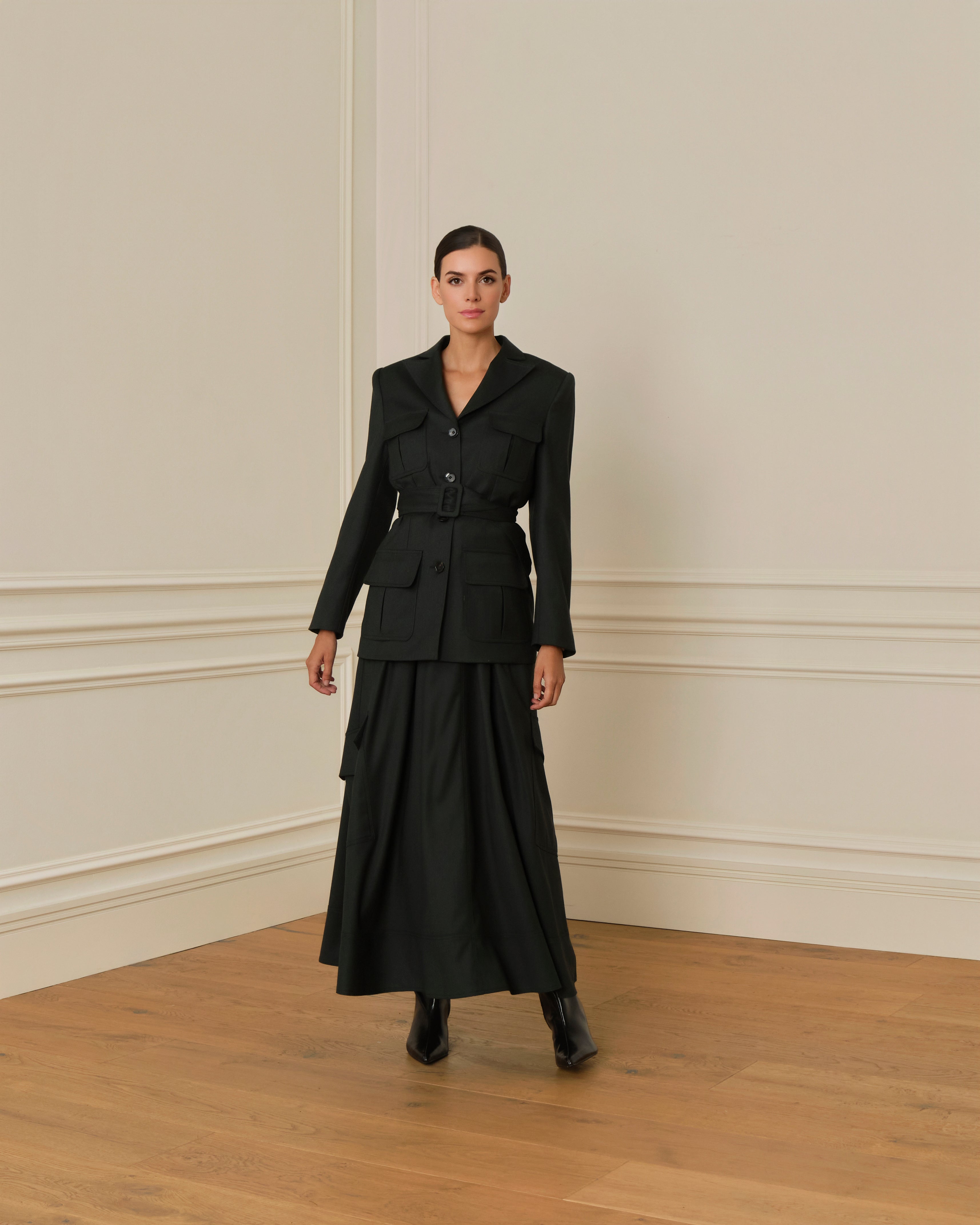 PRE-ORDER FALDA LARGA DE LANA VERDE MILITAR