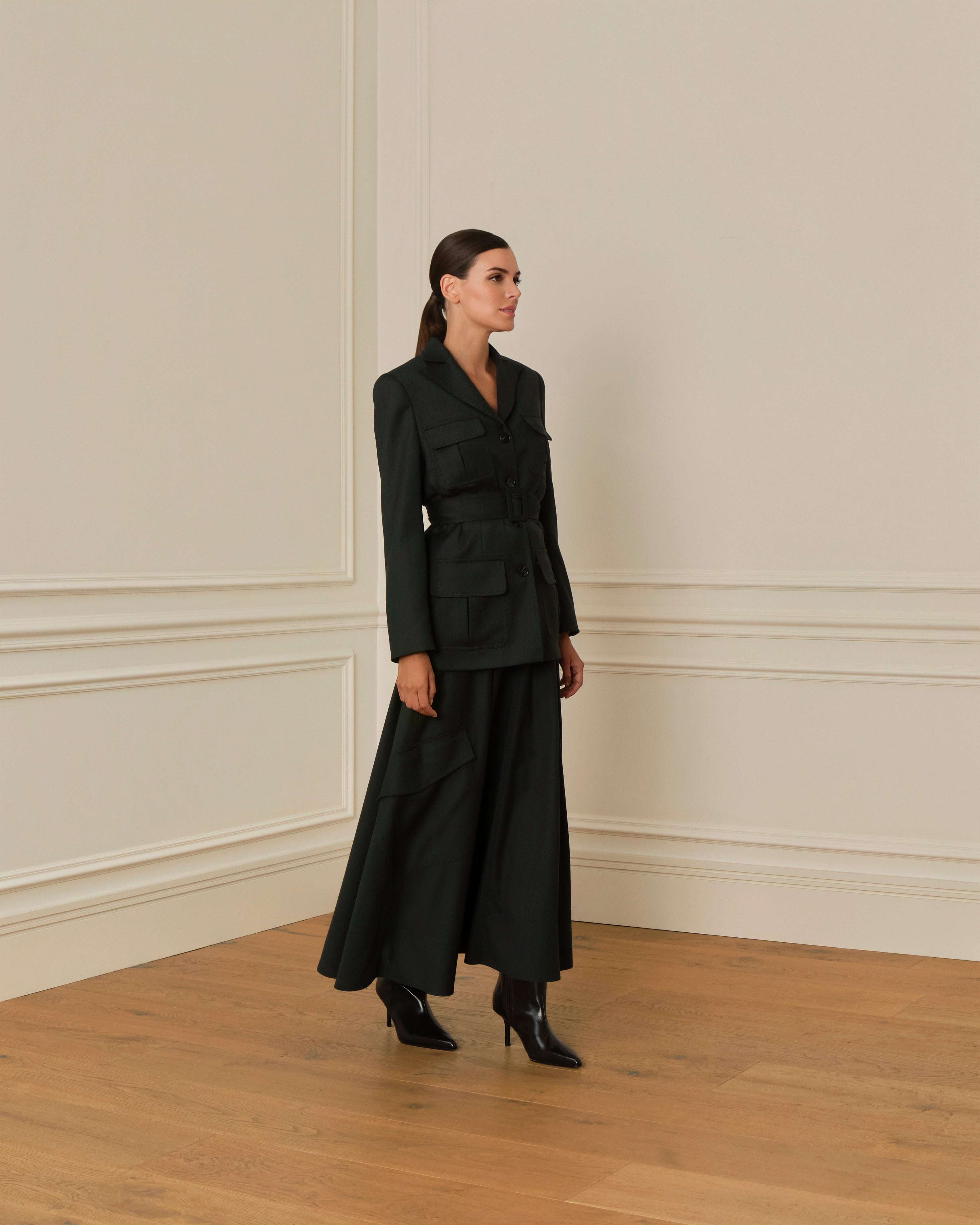 PRE-ORDER FALDA LARGA DE LANA VERDE MILITAR