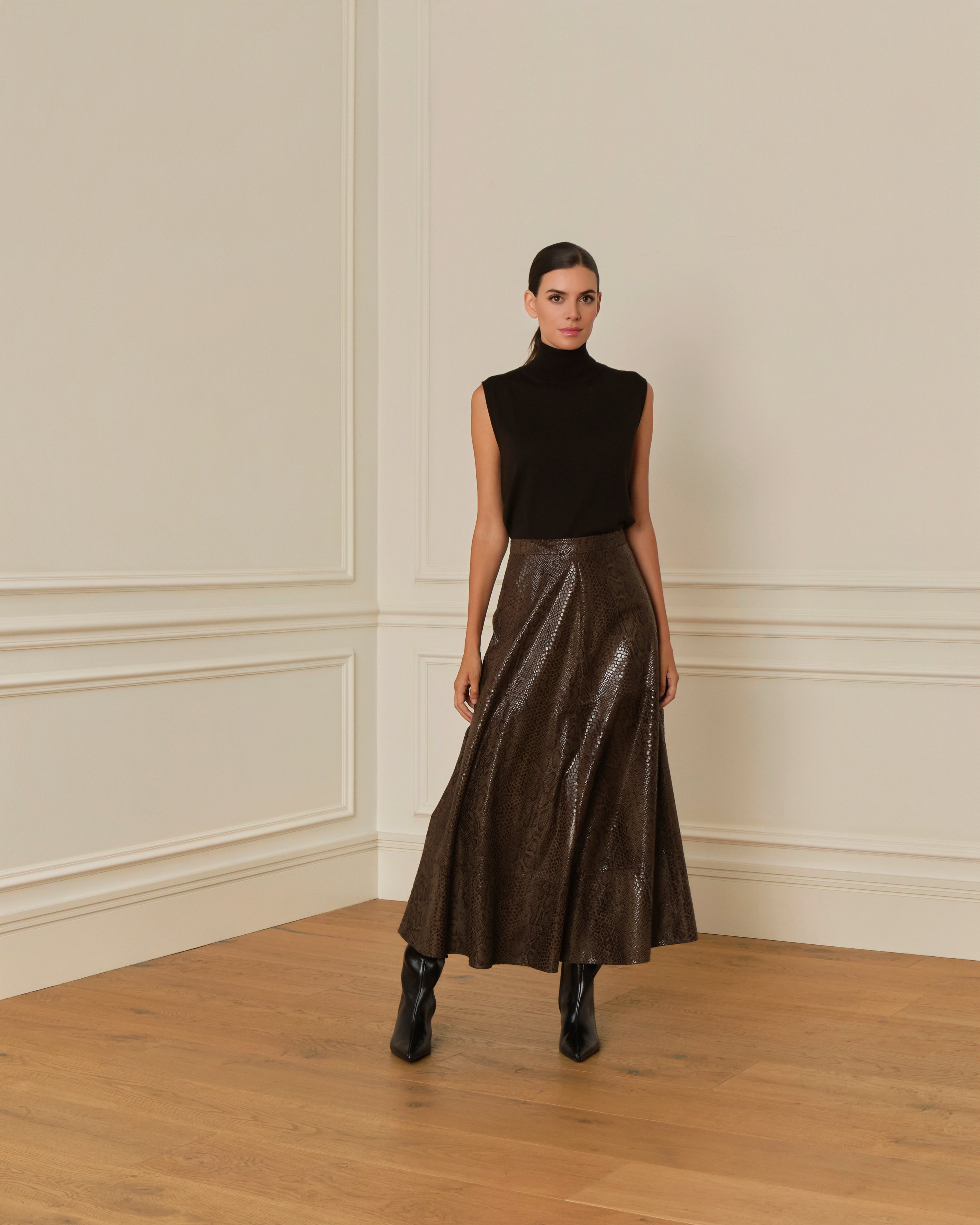 PRE-ORDER FALDA MIDI EFECTO PIEL DE PITÓN