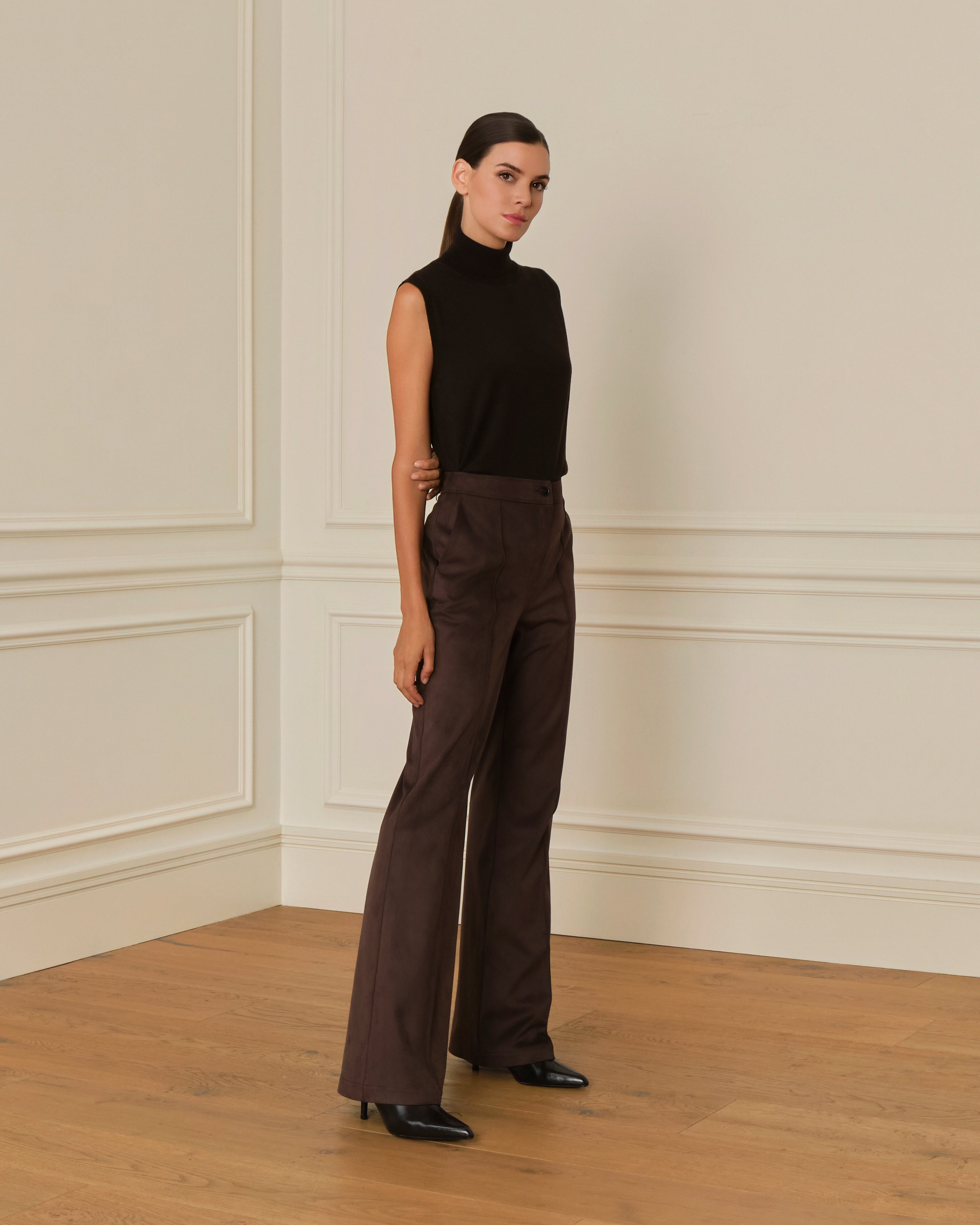 PRE-ORDER PANTALÓN FLARE DE ANTE MARRÓN CHOCOLATE