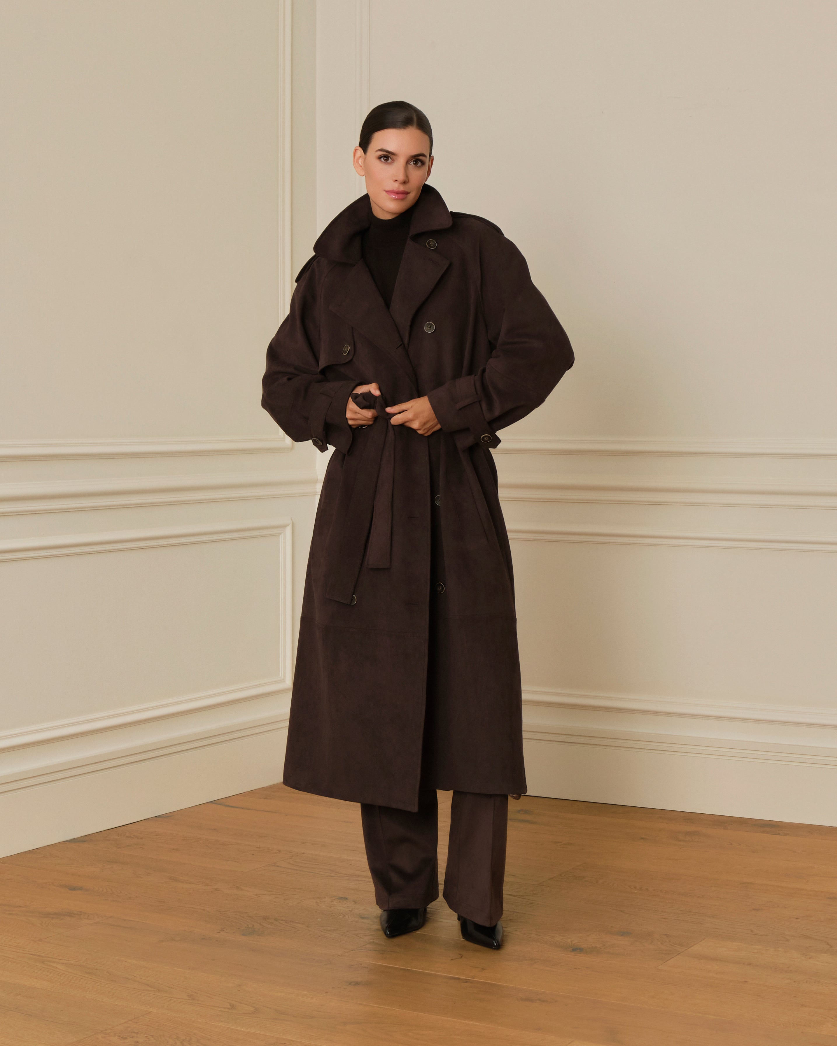 PRE-ORDER GABARDINA LARGO DE ANTE CHOCOLATE