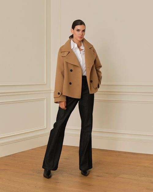 ABRIGO CRUZADO CON CUELLO PERKINS CAMEL