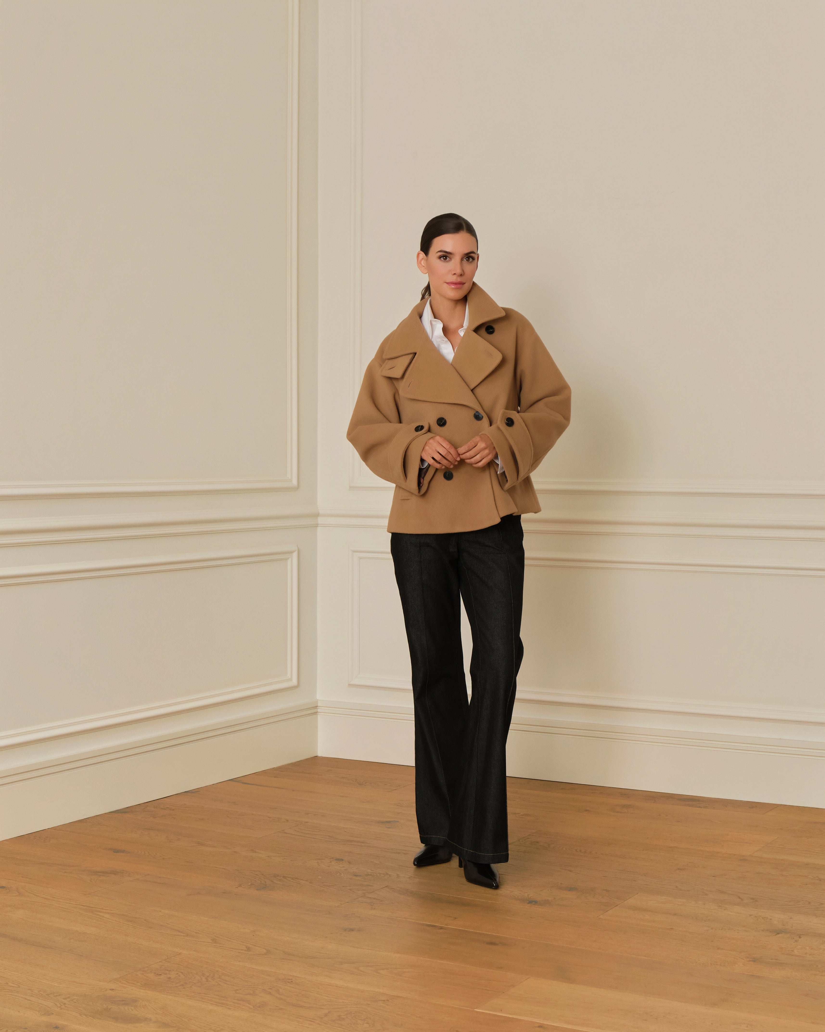 PRE-ORDER ABRIGO CRUZADO CON CUELLO PERKINS CAMEL