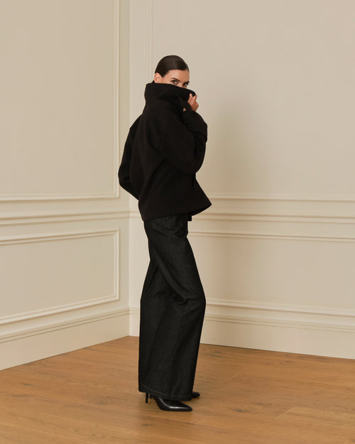 ABRIGO CRUZADO CON CUELLO PERKINS GRIS OSCURO