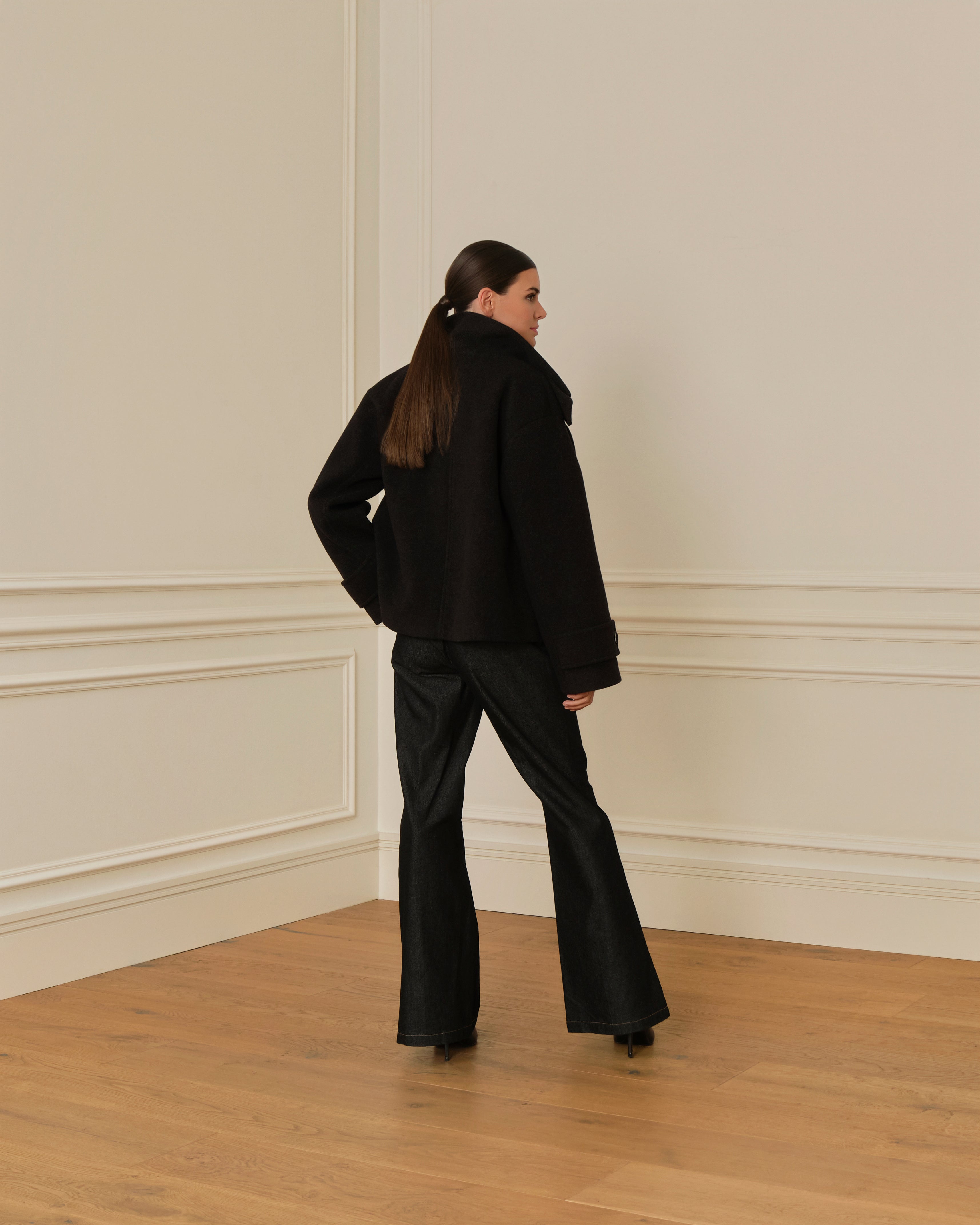 PRE-ORDER ABRIGO CRUZADO CON CUELLO PERKINS GRIS OSCURO