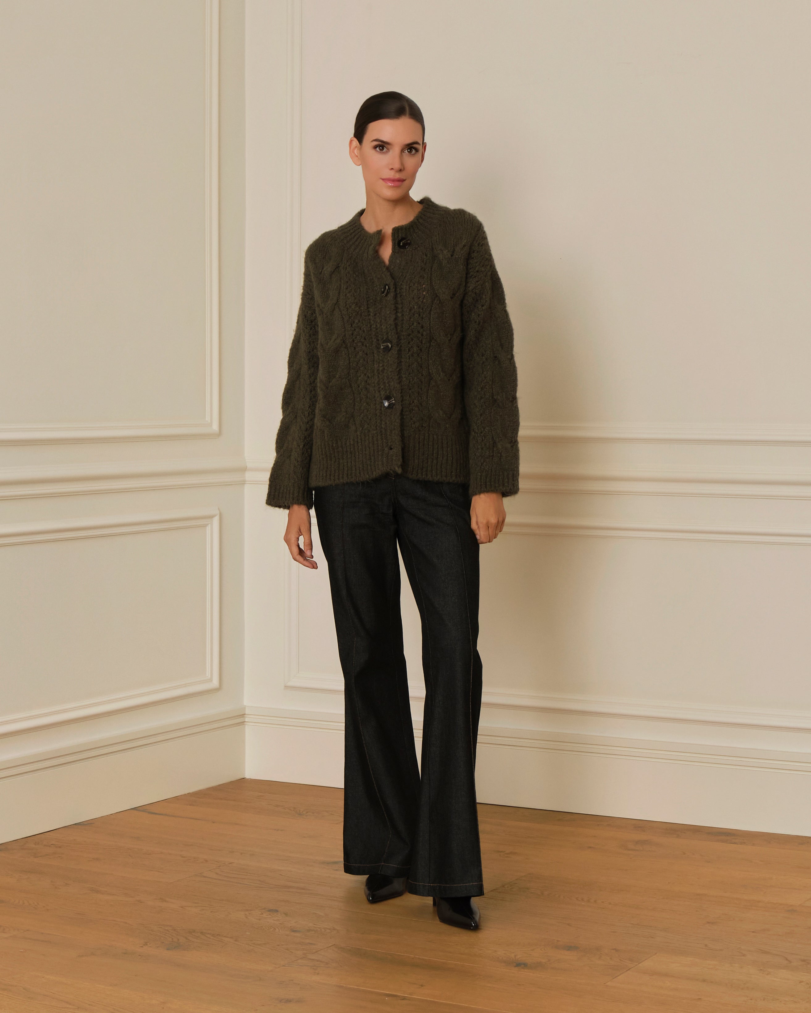 CÁRDIGAN DE PUNTO TRENZADO VERDE