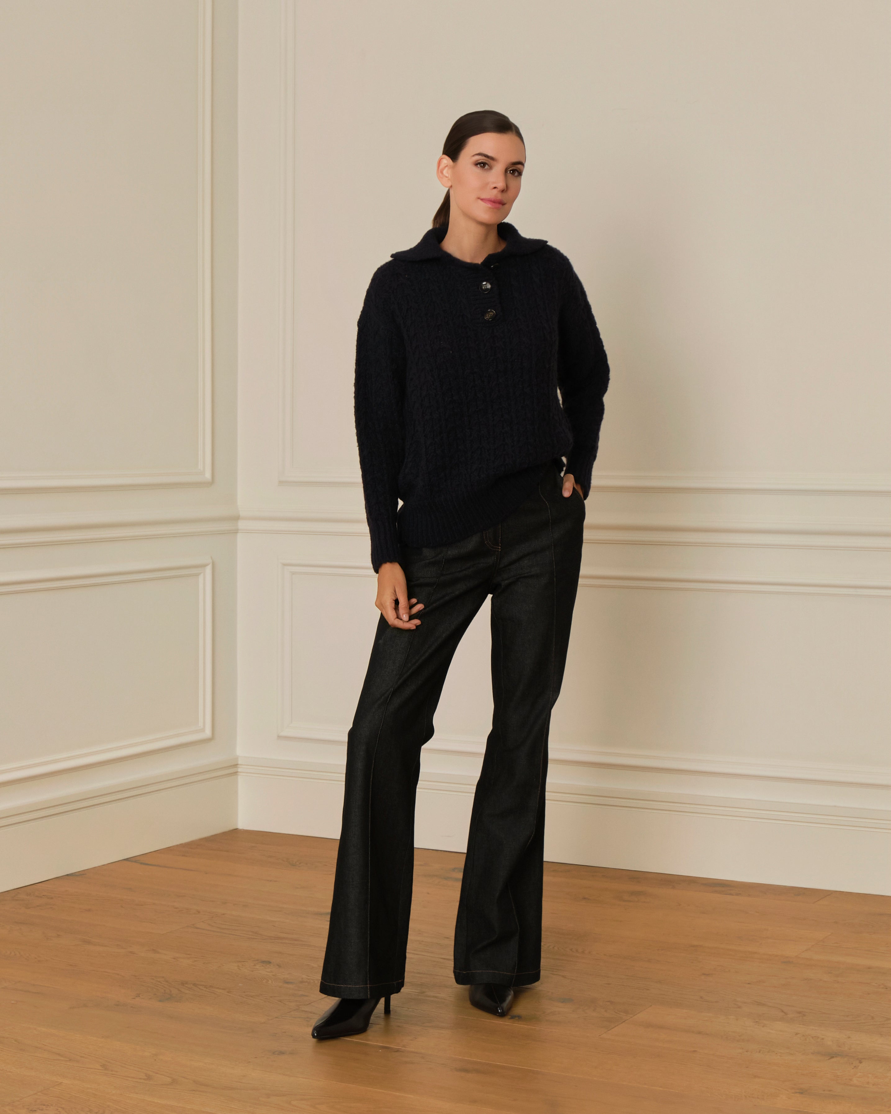 SUÉTER DE PUNTO CON CUELLO POLO AZUL MARINO