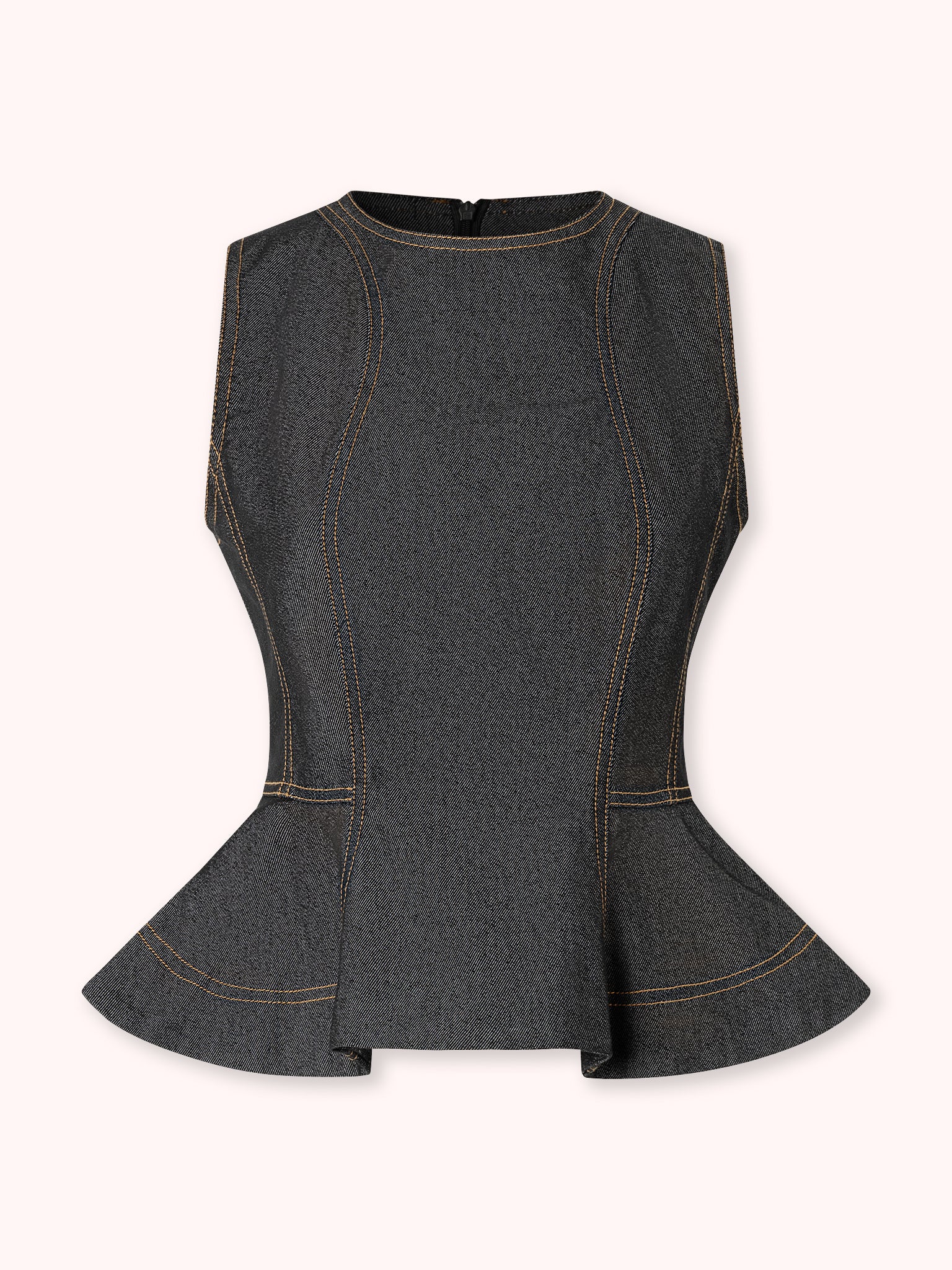 TOP DE PEPLUM CON COSTURAS VISTA NEGRO