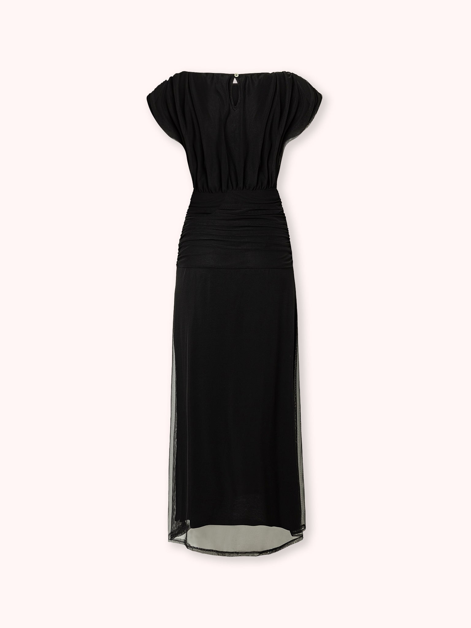 VESTIDO LARGO DRAPEADO HOMBRERAS NEGRO