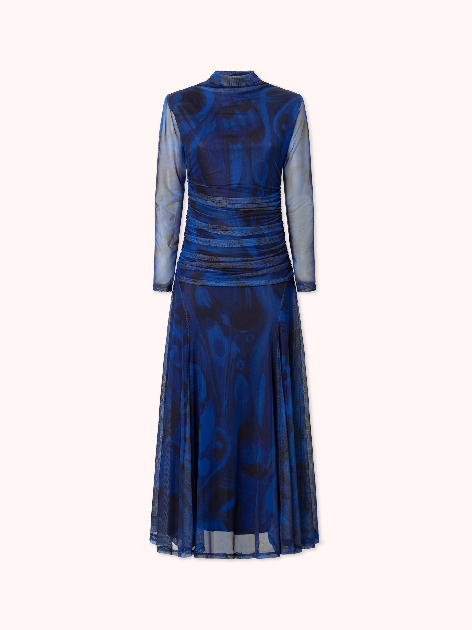 VESTIDO MANGA DRAPEADO AZUL