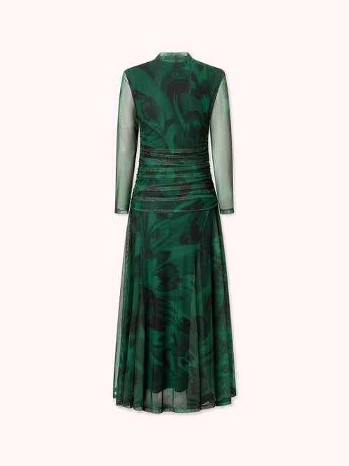 VESTIDO MANGA LARGA DRAPEADO VERDE