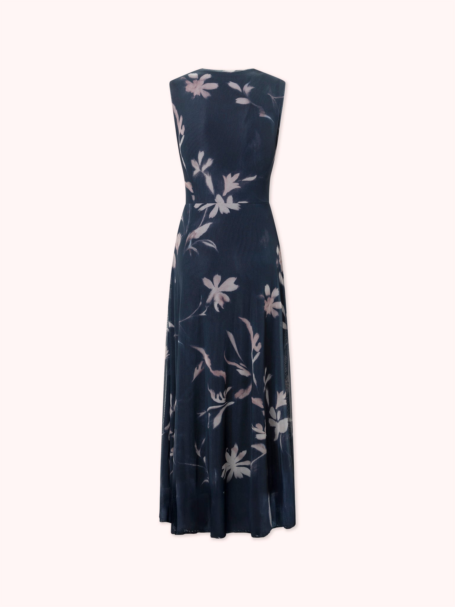 VESTIDO DRAPEADO DE TUL CON ESTAMPADO FLORAL AZUL MARINO