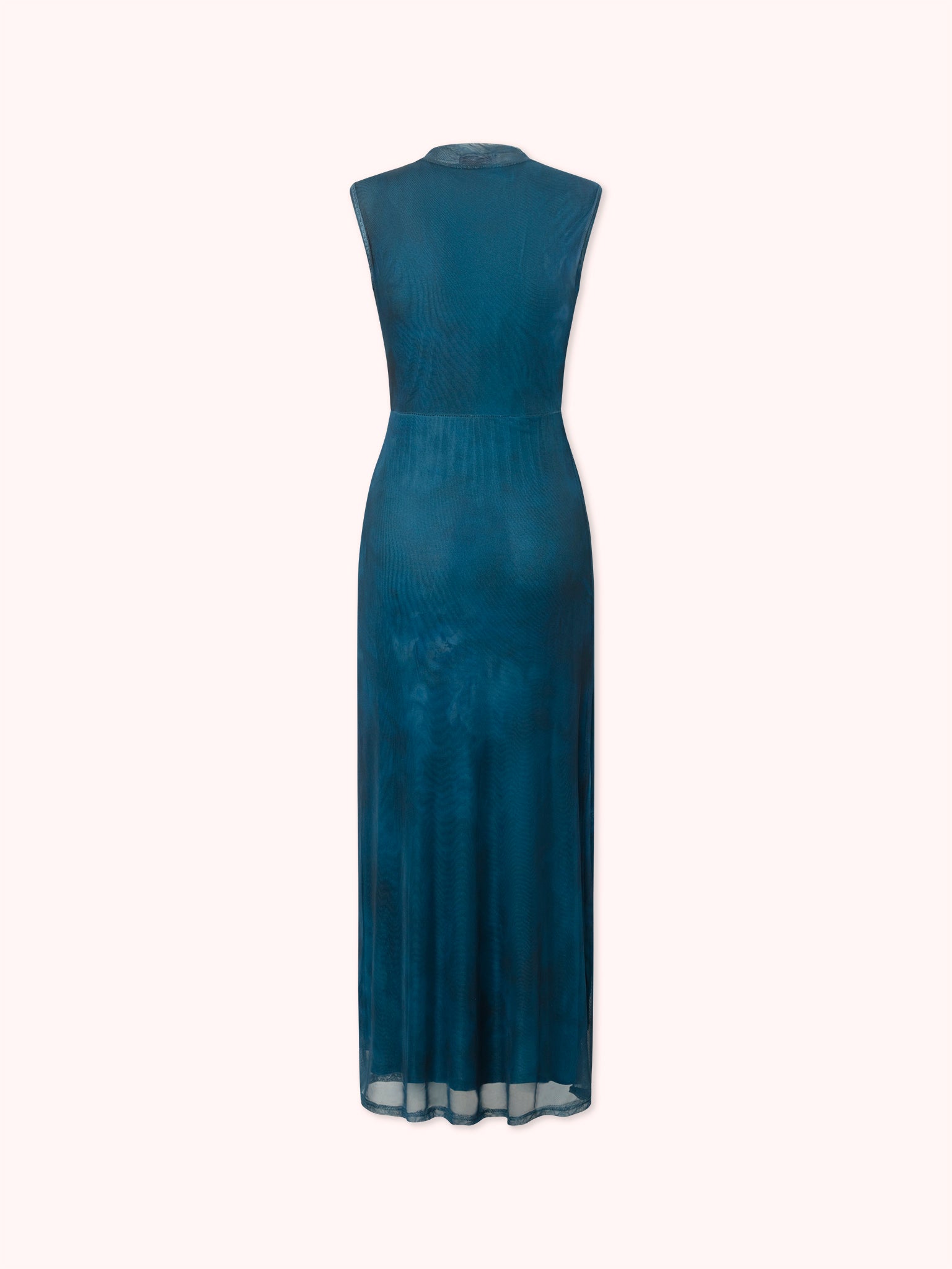 VESTIDO ENTALLADO CON DRAPEADO EN TUL AZUL MARINO
