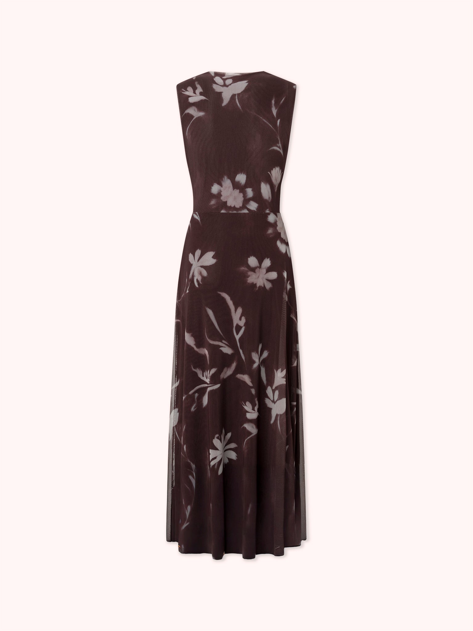 VESTIDO DRAPEADO DE TUL CON ESTAMPADO FLORAL BURDEOS