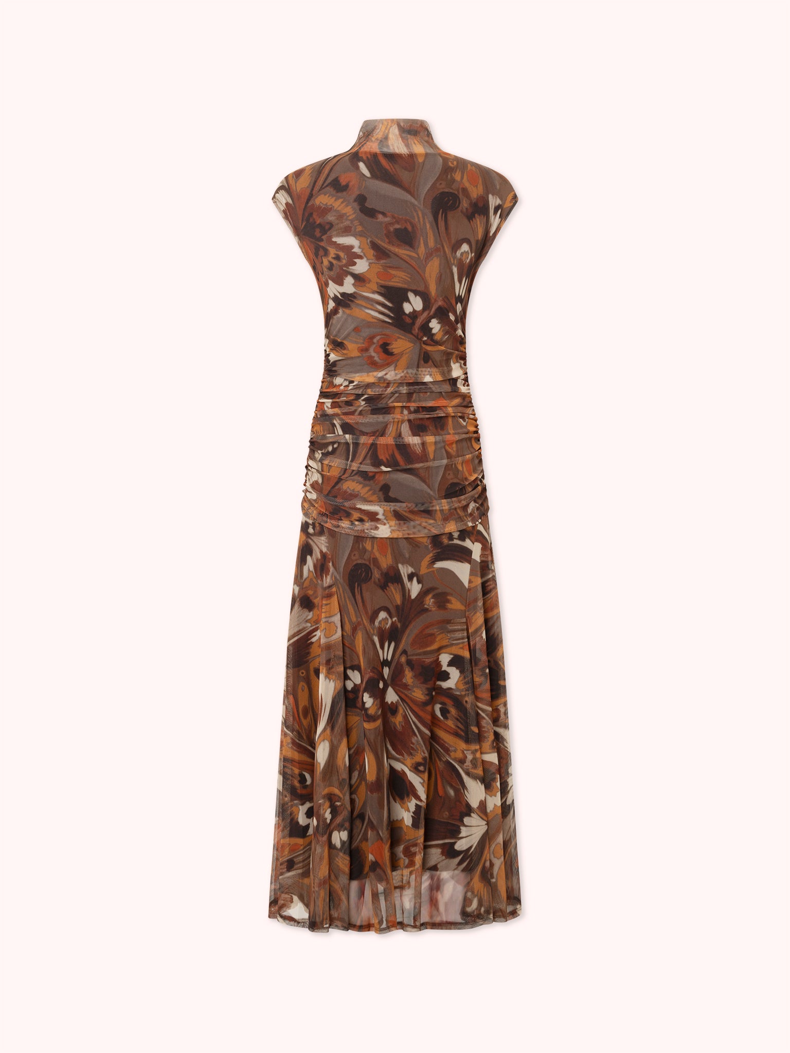 VESTIDO DRAPEADO DE TUL ESTAMPADO MARRÓN