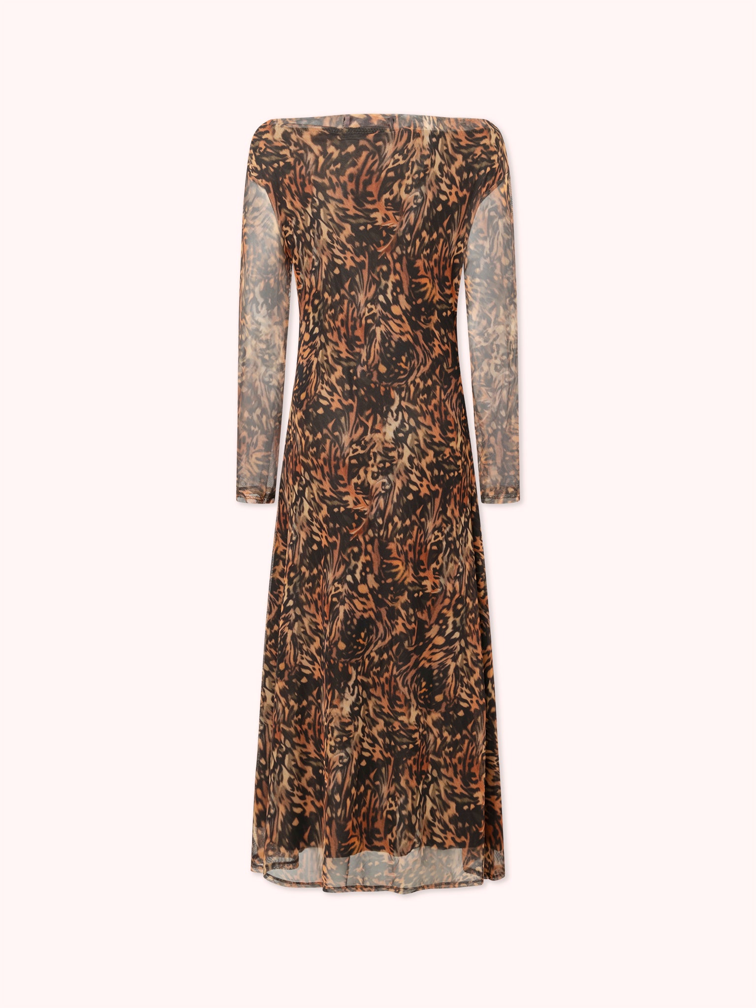 VESTIDO MANGA LARGA DRAPEADO CON ESTAMPADO NARANJA