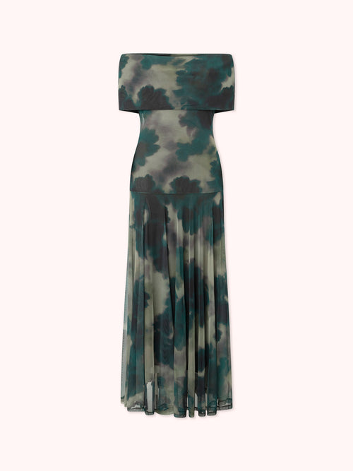 VESTIDO OFF SHOULDER DE TUL DE TUL VERDE