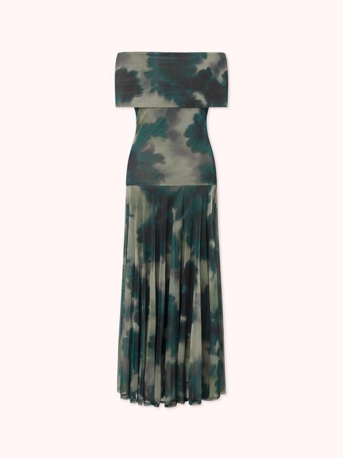 VESTIDO OFF SHOULDER DE TUL DE TUL VERDE