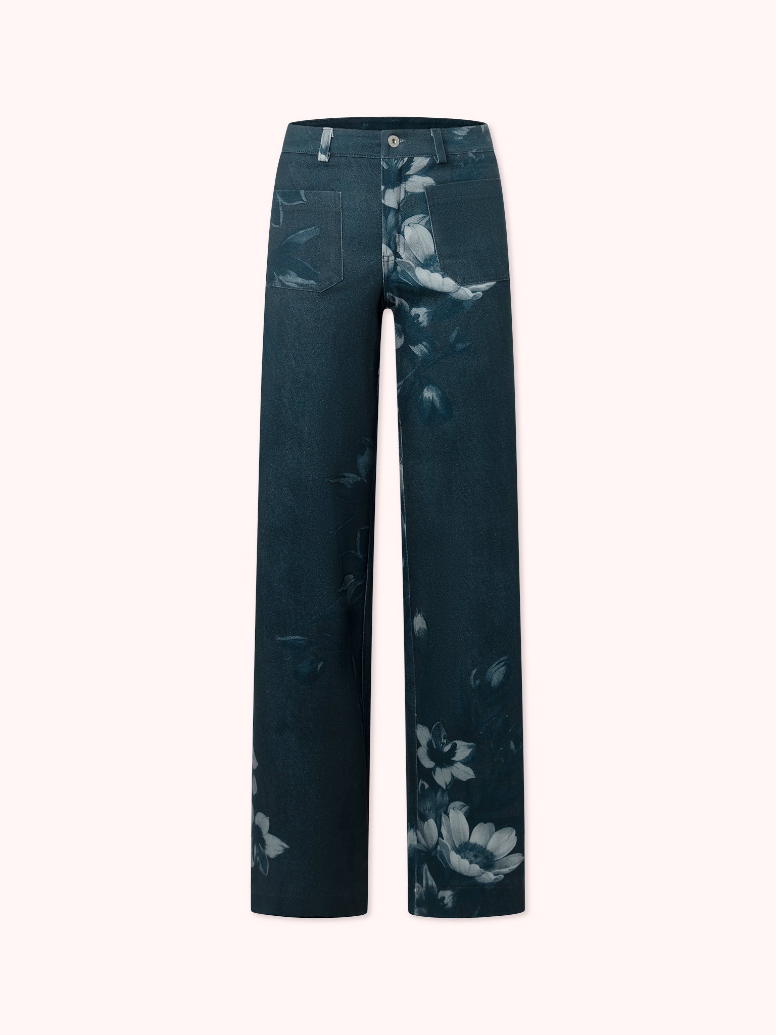 PANTALÓN PALAZZO CON ESTAMPADO FLORAL AZUL MARINO