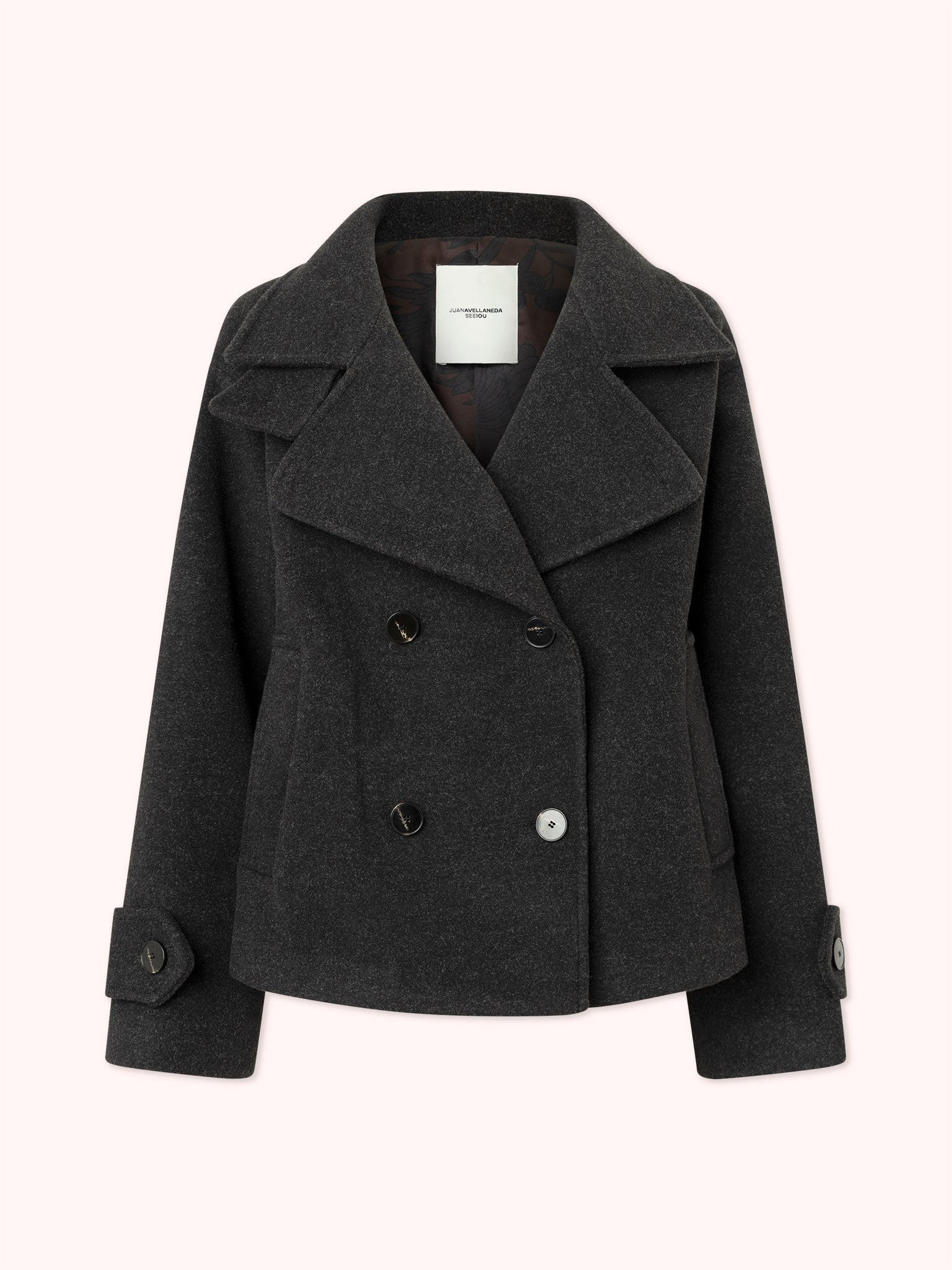 PRE-ORDER ABRIGO CRUZADO CON CUELLO PERKINS GRIS OSCURO