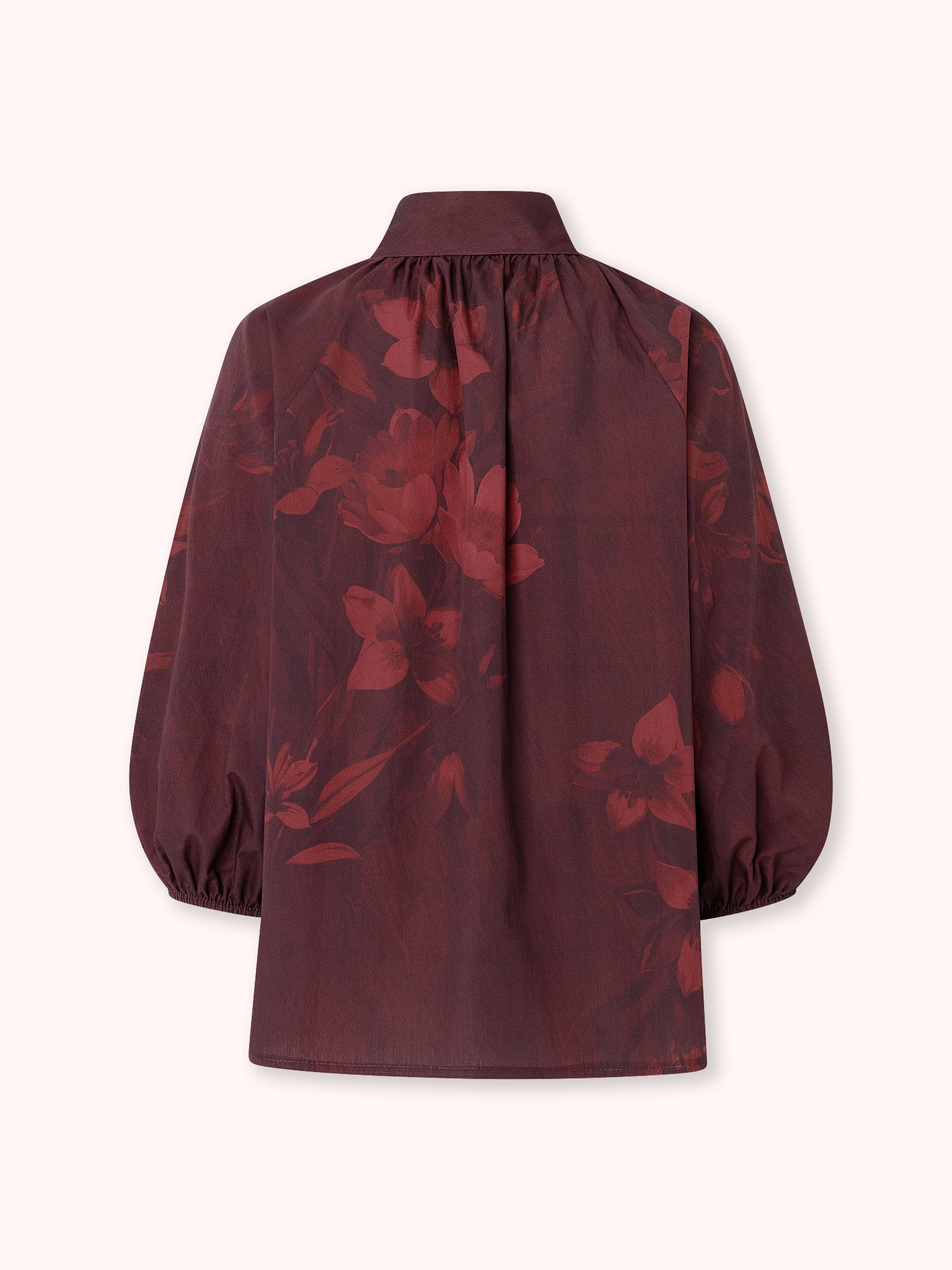BLUSA MANGA ABULLONADA CON ESTAMPADO FLORAL BURDEOS