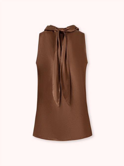 TOP SATINADO CON PAÑUELO MARRÓN