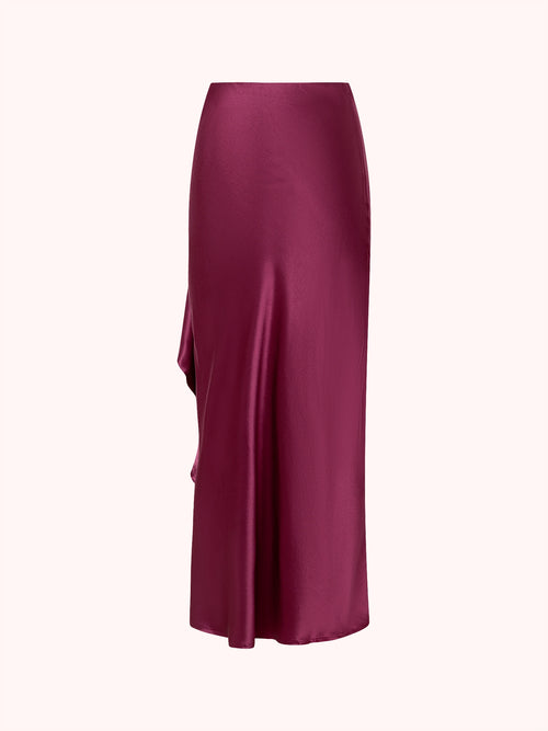 FALDA SATINADA CON VOLANTE MORADO