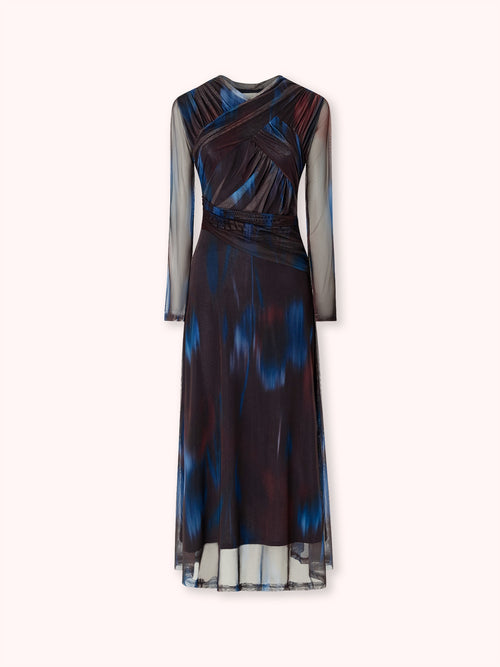 VESTIDO DE TUL CON DRAPEADO CRUZADO PLUM