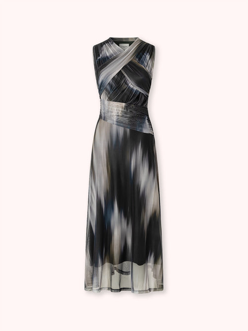 VESTIDO TUL ESTAMPADO IKAT NEGRO