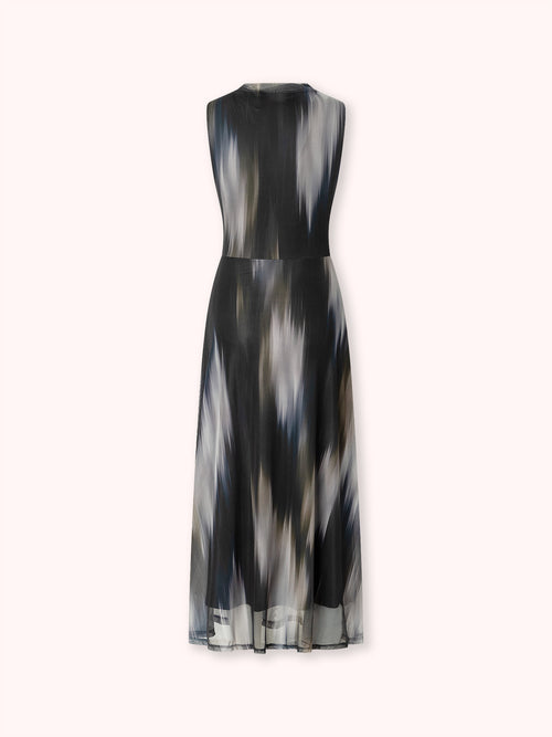 VESTIDO TUL ESTAMPADO IKAT NEGRO