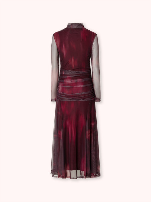 VESTIDO CUELLO ALTO CON DRAPEADO BURDEOS