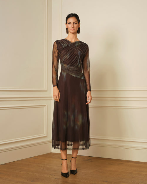 VESTIDO DE TUL CON DRAPEADO CRUZADO VERDE