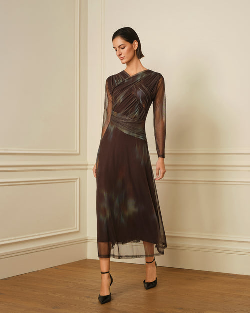 VESTIDO DE TUL CON DRAPEADO CRUZADO VERDE