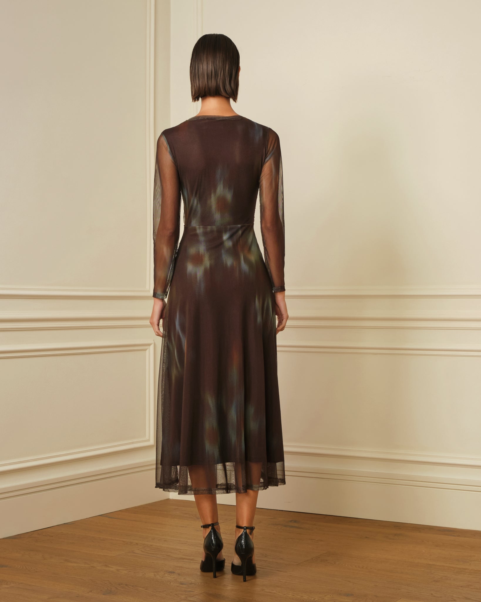 VESTIDO DE TUL CON DRAPEADO CRUZADO VERDE