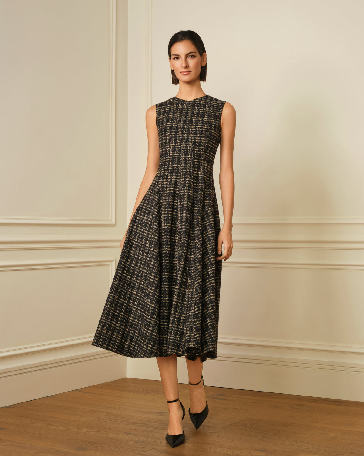 VESTIDO MIDI TWEED NEGRO