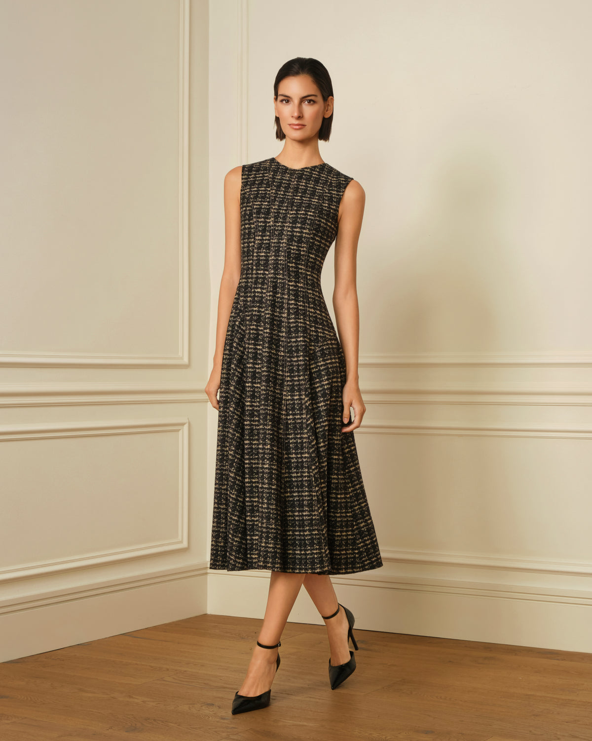 VESTIDO MIDI TWEED NEGRO