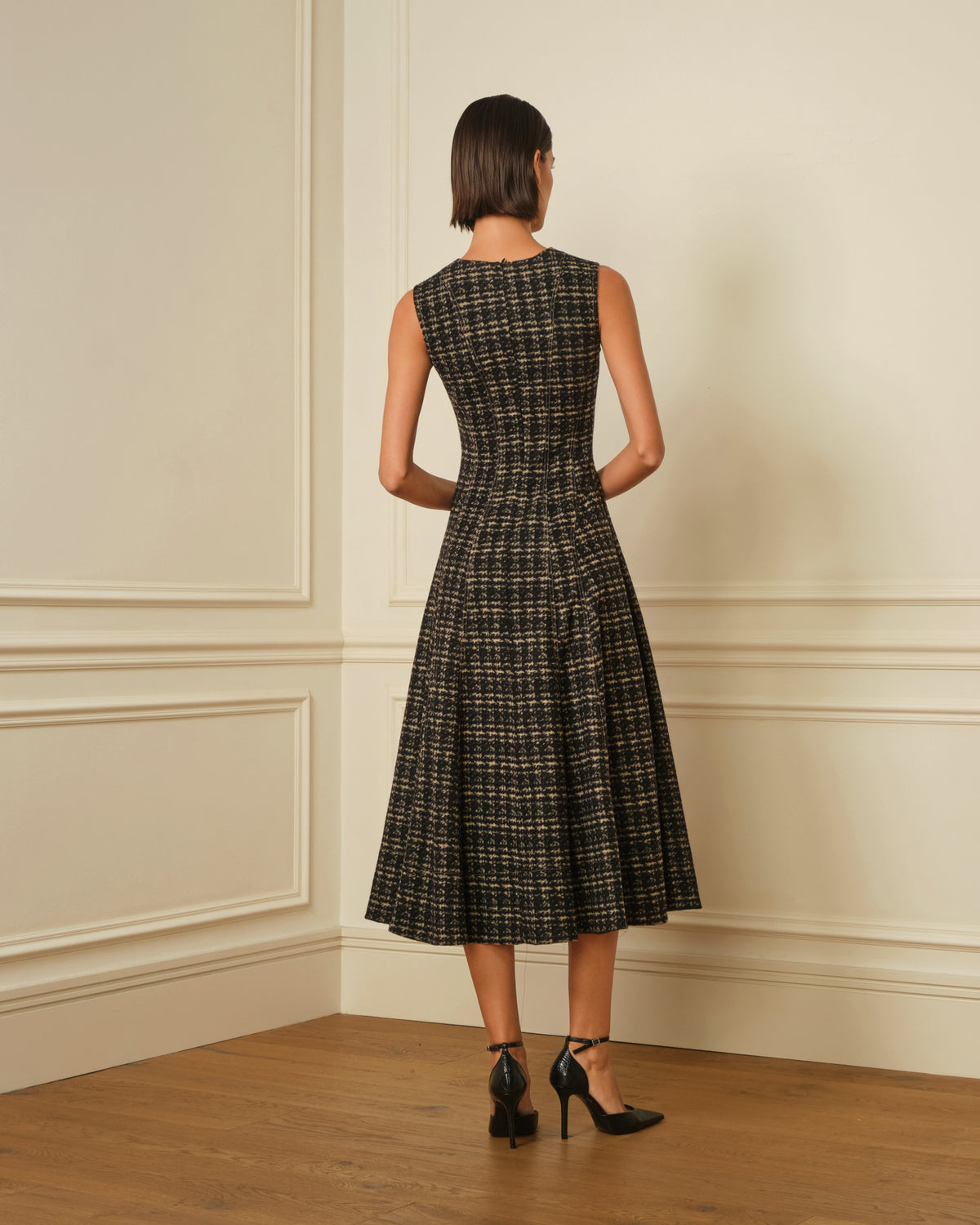 VESTIDO MIDI TWEED NEGRO