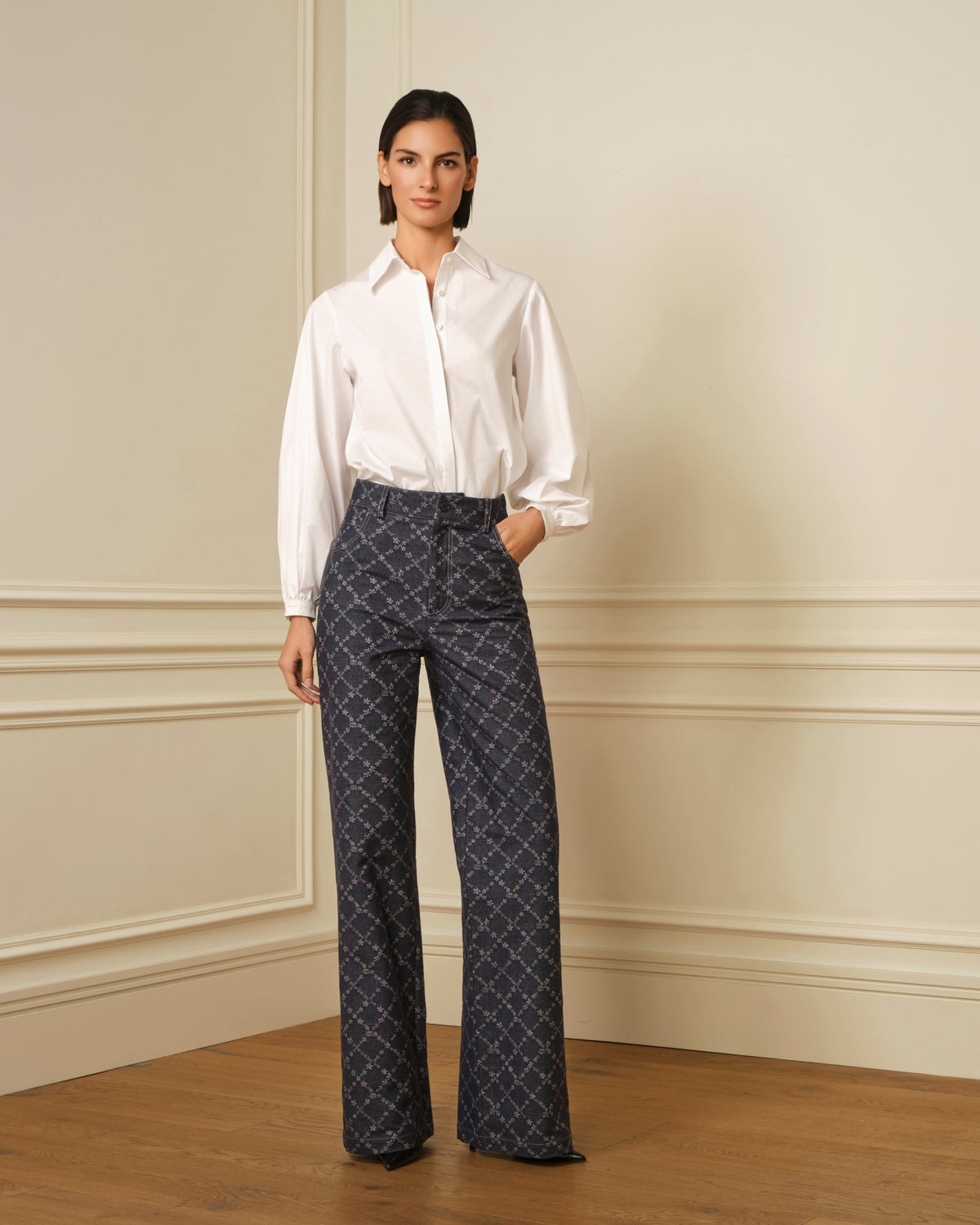PANTALÓN RECTO FLORAL DENIM