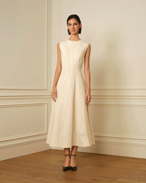VESTIDO MIDI DENIM CON COSTURAS VISTAS OFF-WHITE