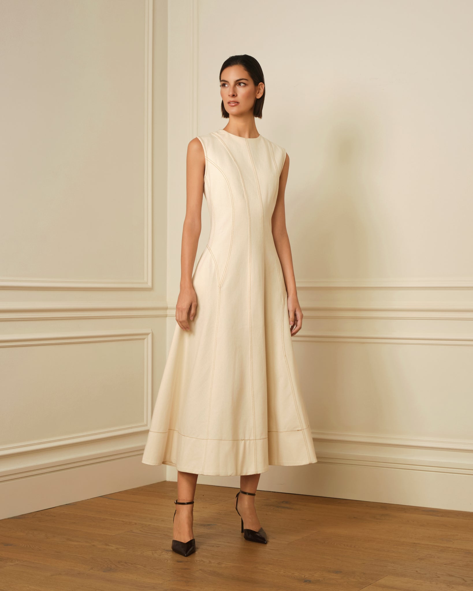 VESTIDO MIDI DENIM CON COSTURAS VISTAS OFF-WHITE