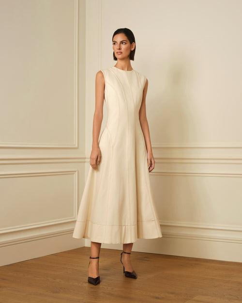 VESTIDO MIDI DENIM CON COSTURAS VISTAS OFF-WHITE