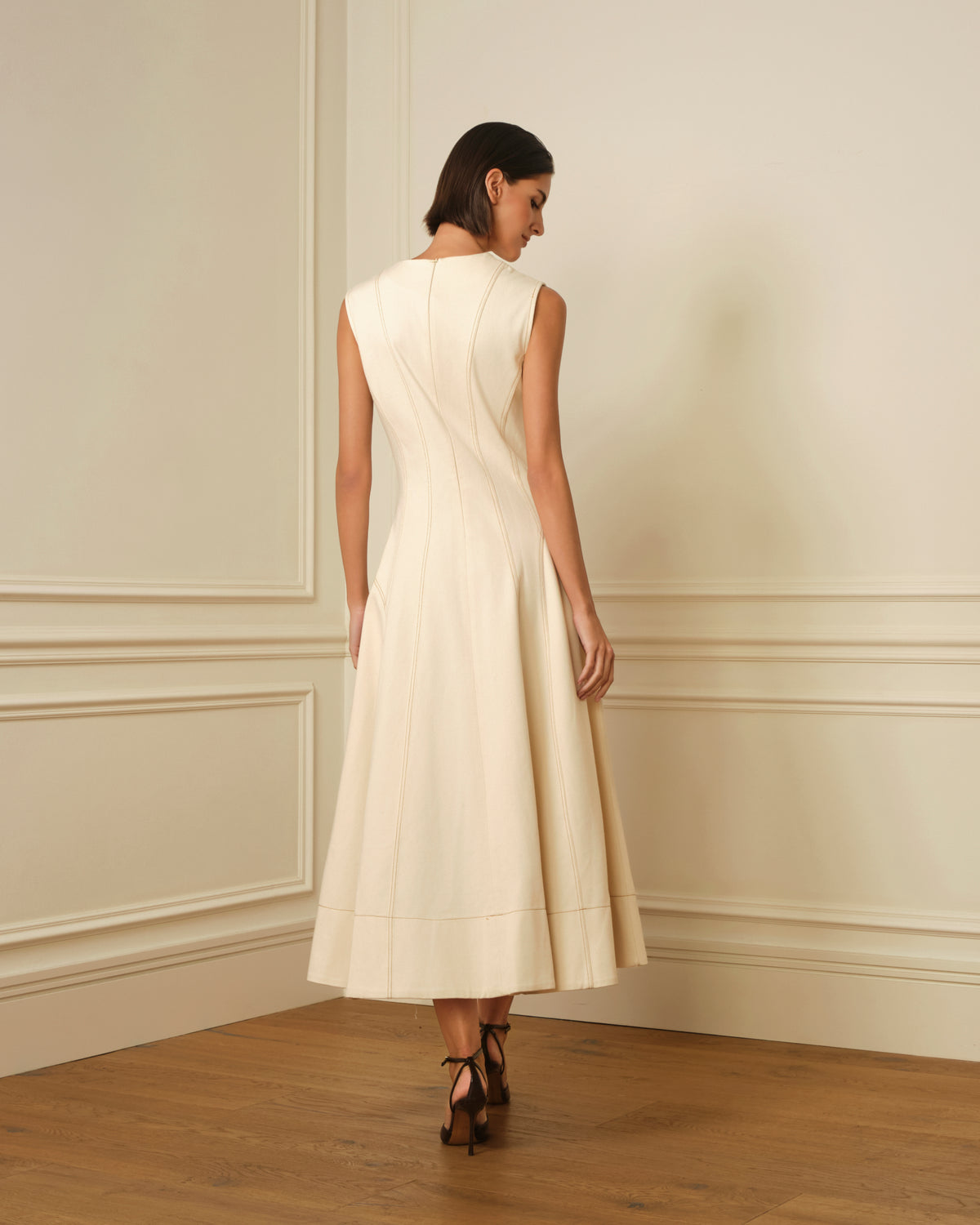 VESTIDO MIDI DENIM CON COSTURAS VISTAS OFF-WHITE
