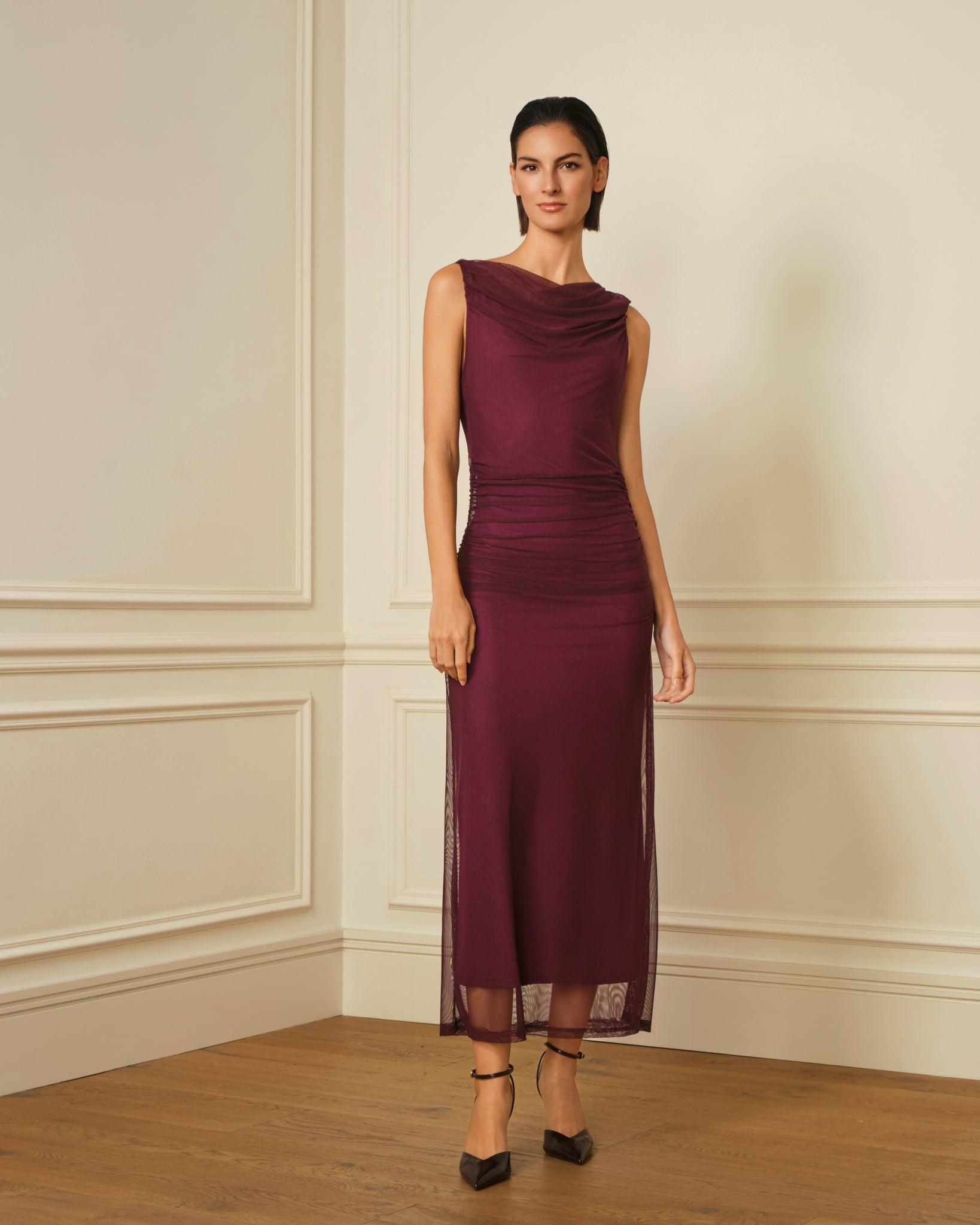 VESTIDO DE TUL CON ESCOTE DRAPEADO VIOLETA