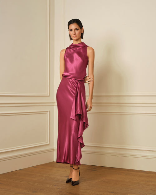 TOP SATINADO CON PAÑUELO MORADO