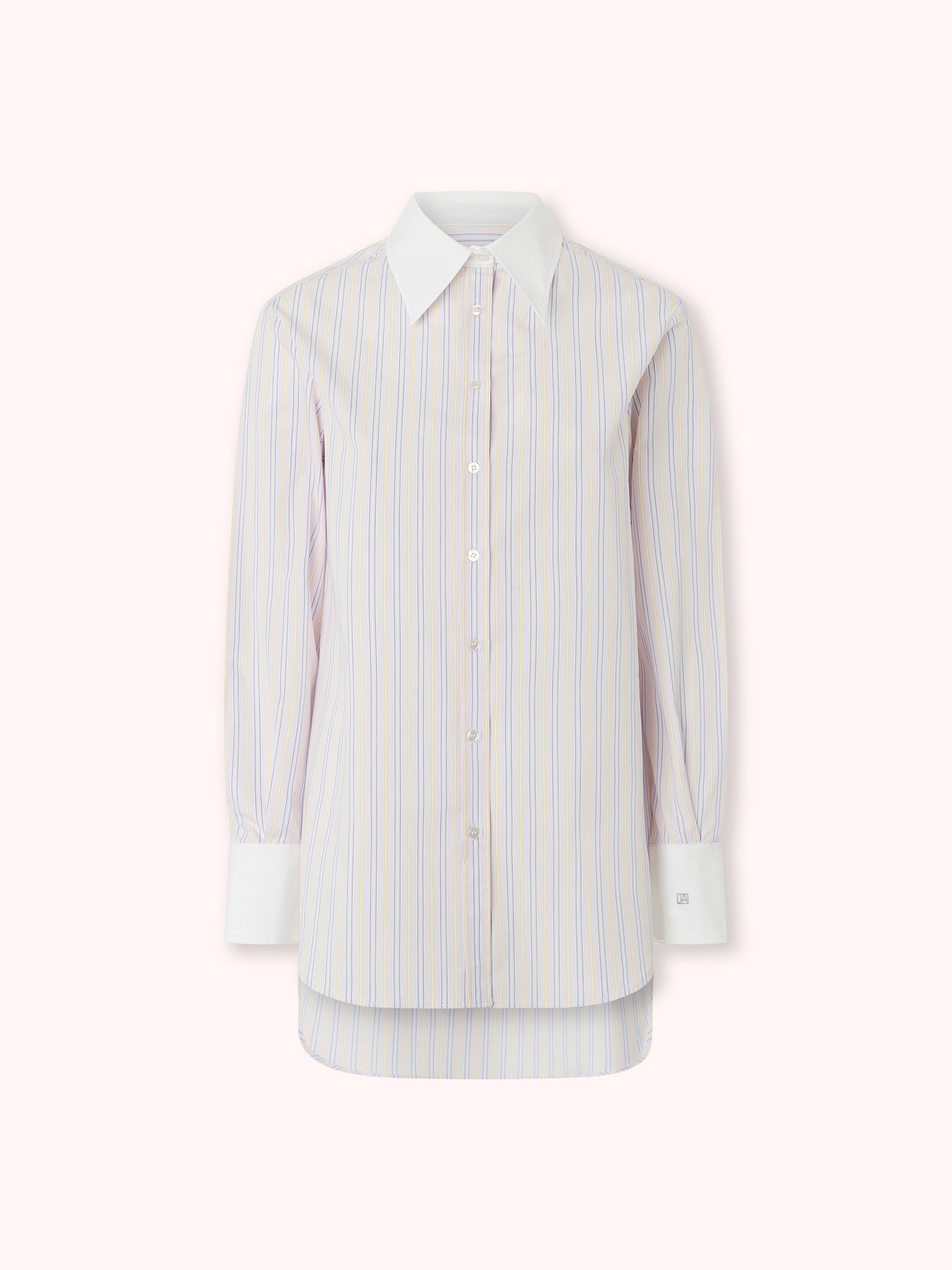 CAMISA CON PUÑO BLANCO Y ESTAMPADO DE RAYAS AZUL